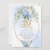 Invitation Elegant 70th Birthday Blue Hydrangea Gold Invites (Devant)