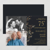 Invitation Élégant 75e anniversaire de mariage 2 Photo (Devant / Derrière)