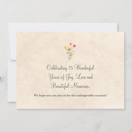 Invitation Elégant 75ème anniversaire - Floral Party Design (Dos)