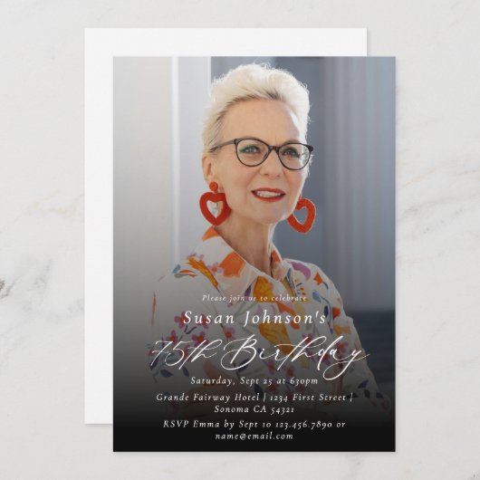 Invitation Elégant 75ème anniversaire photo (Devant / Derrière)