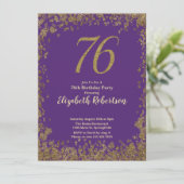 Invitation Élégant 76e Anniversaire Violet Or (Debout devant)