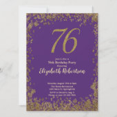 Invitation Élégant 76e Anniversaire Violet Or (Devant)