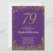 Invitation Élégant 79e Anniversaire Violet Or (Devant)