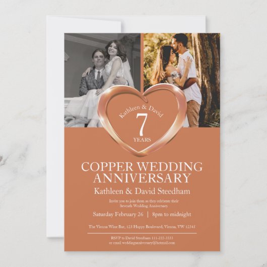 Invitation Elegant 7th Copper Wedding Anniversary (Devant)