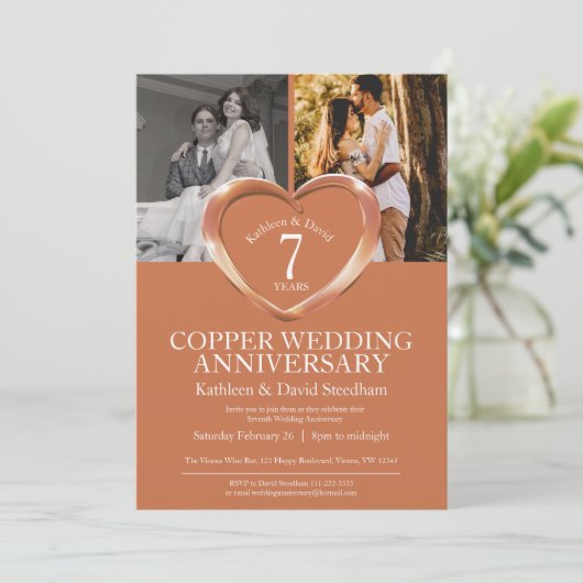 Invitation Elegant 7th Copper Wedding Anniversary  (Debout devant)
