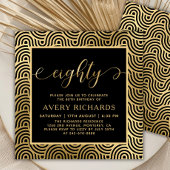 Invitation Elégant 80 Script noir et or 80e anniversaire