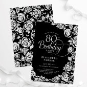 Invitation Élégant 80e anniversaire Black Silver Roses