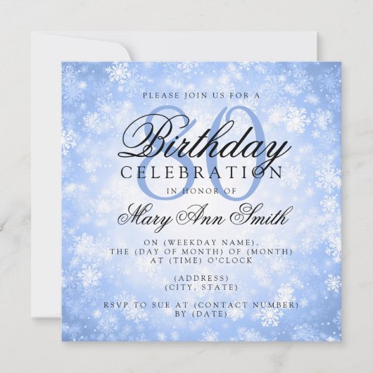 Invitation Elégant 80e anniversaire Blue Winter Wonderland (Devant)