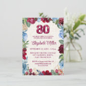 Invitation Elégant 80e anniversaire - Bourgogne Floral Design (Debout devant)