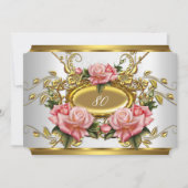 Invitation Elégant 80e anniversaire de fête rose or Roses bla (Devant)