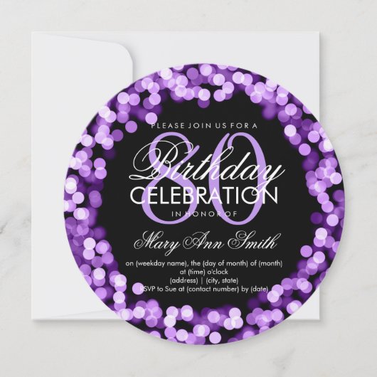 Invitation Élégant 80e anniversaire éclat violet (Devant)