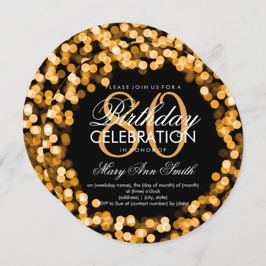 Invitation Elégant 80e anniversaire éclatant l'or (Devant / Derrière)