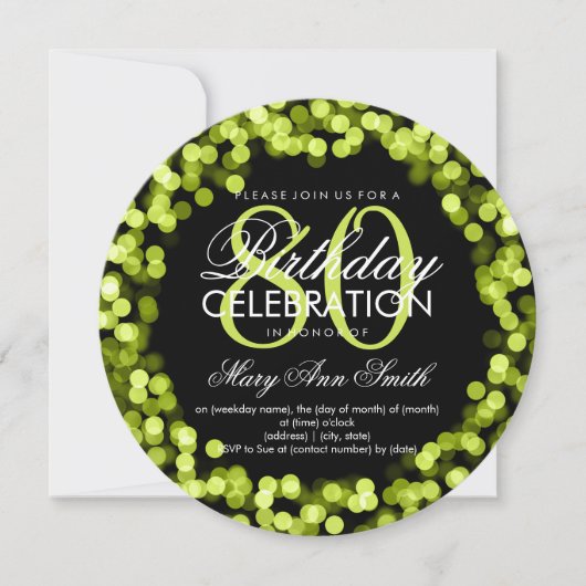 Invitation Élégant 80e anniversaire éclatant vert (Devant)