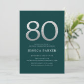 Invitation Élégant 80e anniversaire Emerald Green Silver (Debout devant)