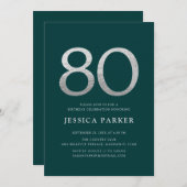 Invitation Élégant 80e anniversaire Emerald Green Silver (Devant / Derrière)