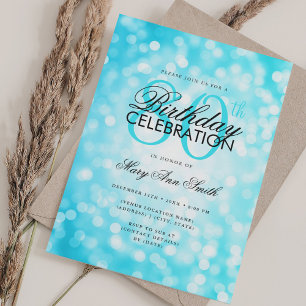 Invitation Elégant 80e anniversaire Glam Turquoise Shimmer Li