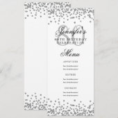 Invitation Elégant 80e Anniversaire Menu Confetti Argent (Devant / Derrière)