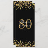 Invitation Elégant 80e Anniversaire Menu Gold Black Confetti (Devant / Derrière)