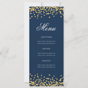 Invitation Elégant 80e Anniversaire Menu Gold Marine Blue Con