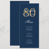 Invitation Elégant 80e Anniversaire Menu Gold Navy (Devant / Derrière)