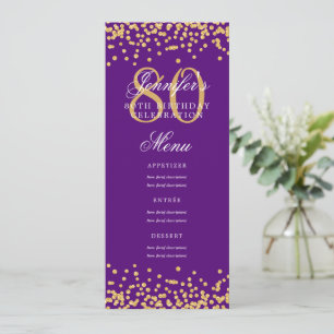 Invitation Elégant 80e Anniversaire Menu Gold Purple Confetti