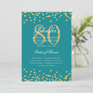Invitation Elégant 80e Anniversaire Menu Gold Turquoise