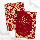 Invitation Élégant 80e anniversaire Roses d'or rouge