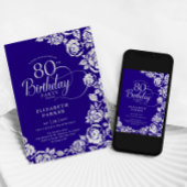 Invitation Elégant 80e anniversaire violet Roses d'argent