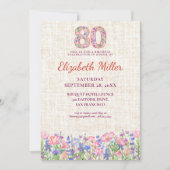Invitation Elegant 80th Birthday for Her - Pink Flowers  (Devant)