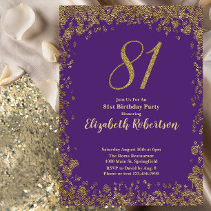 Invitation Élégant 81e anniversaire violet et or