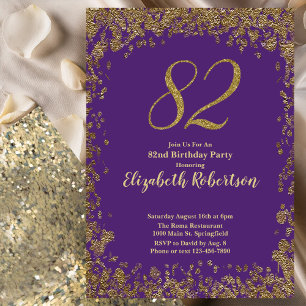 Invitation Élégant 82e anniversaire violet et or