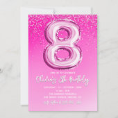 Invitation Elegant 8th Birthday Pink Number Balloon (Devant)