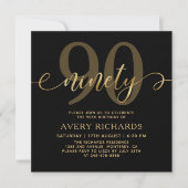 Invitation Élégant 90 Gold Script noir 90e anniversaire (Devant)
