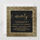 Invitation Élégant 90 Gold Script noir 90e anniversaire (Devant)