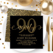 Invitation Élégant 90 Gold Script noir 90e anniversaire