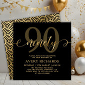 Invitation Élégant 90 Gold Script noir 90e anniversaire