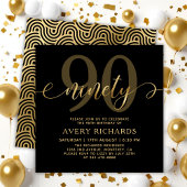 Invitation Élégant 90 Gold Script noir 90e anniversaire