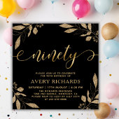 Invitation Élégant 90 Gold Script noir 90e anniversaire