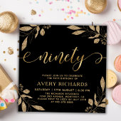 Invitation Élégant 90 Gold Script noir 90e anniversaire