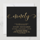 Invitation Élégant 90 Gold Script noir 90e anniversaire (Devant)