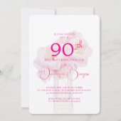 Invitation Elégant 90e Anniversaire Rose Floral Aquarelle (Dos)