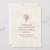 Invitation Elegant 90th Birthday for Her - Pink Flowers (Dos)