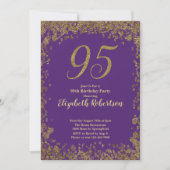 Invitation Élégant 95e anniversaire violet et or (Devant)