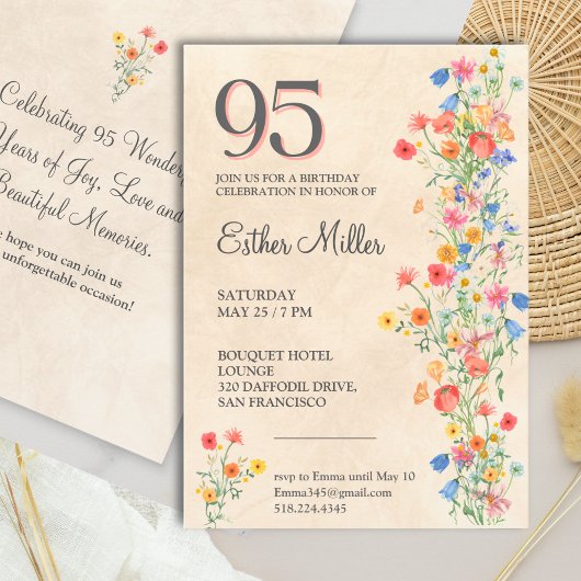 Invitation Elegant 95th Birthday - Wildflower Design 95 Years