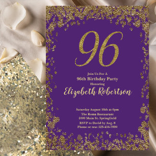 Invitation Élégant 96e anniversaire violet et or