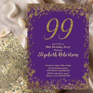 Invitation Élégant 99e Anniversaire Violet et Or