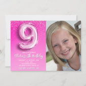 Invitation Elegant 9th Birthday girl with photo Numer Ballon (Devant)