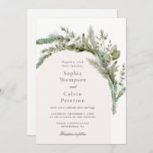 Invitation Élégant À feuillage persistant hiver Mariage de ve (Devant / Derrière)