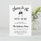 Invitation Élégant « À la nouvelle année » noir et blanc  (Debout devant)