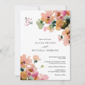 Invitation Élégant Abstrait Automne Floral Monogram Mariage (Devant)